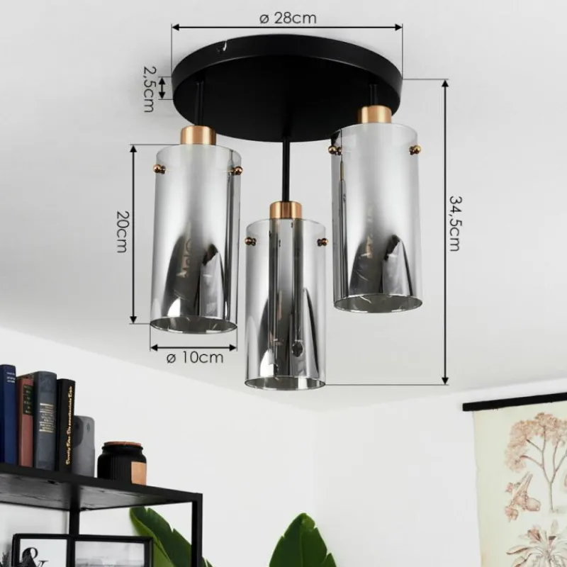 Suspension Verre Fumé-hofstein Plafonnier Vaurois Laiton, Noir, 3 lumières