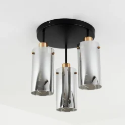 Suspension Verre Fumé-hofstein Plafonnier Vaurois Laiton, Noir, 3 lumières