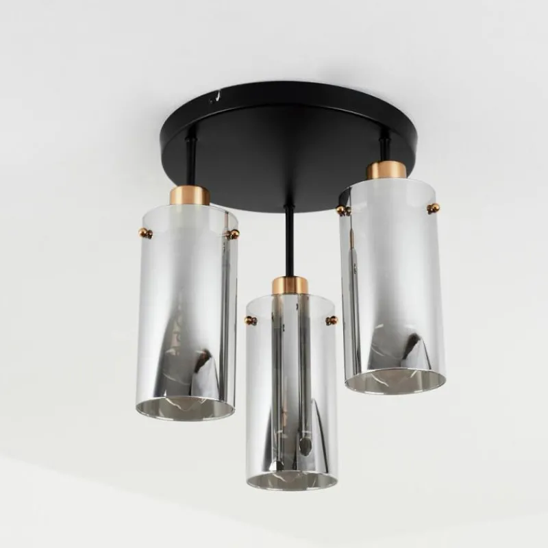 Suspension Verre Fumé-hofstein Plafonnier Vaurois Laiton, Noir, 3 lumières