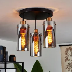 Suspension Verre Fumé-hofstein Plafonnier Vaurois Laiton, Noir, 3 lumières