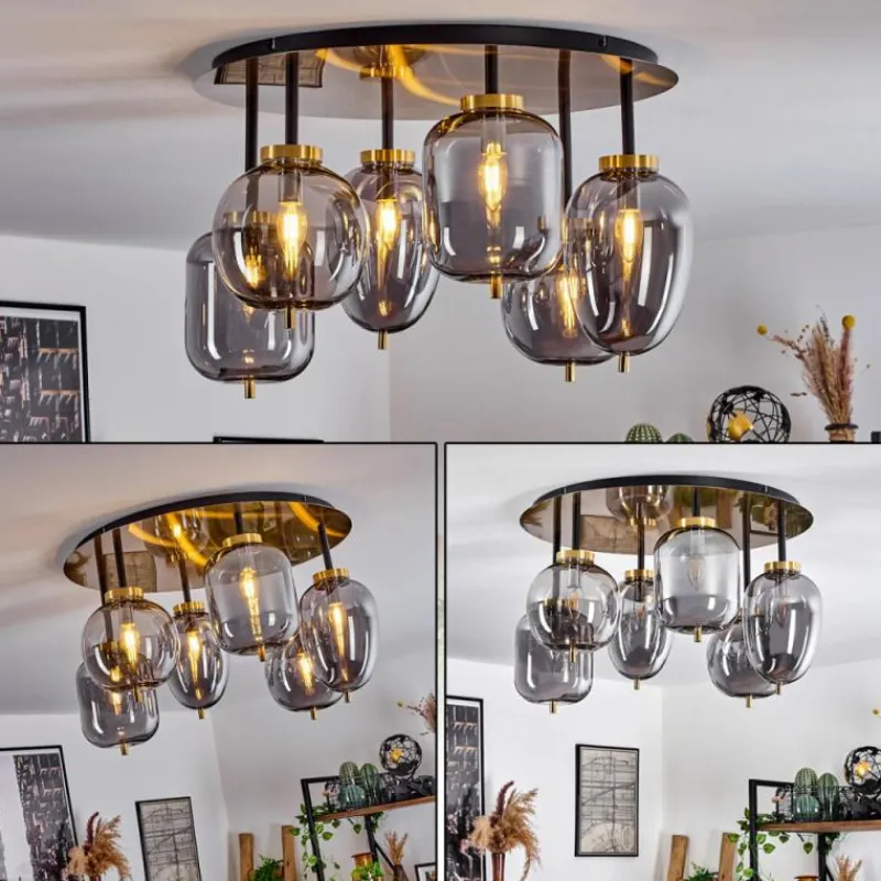 Suspension Verre Fumé-hofstein Plafonnier Verbania Laiton, 6 lumières