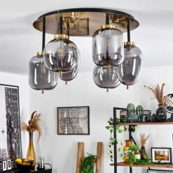 Suspension Verre Fumé-hofstein Plafonnier Verbania Laiton, 6 lumières