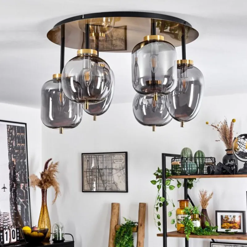 Suspension Verre Fumé-hofstein Plafonnier Verbania Laiton, 6 lumières