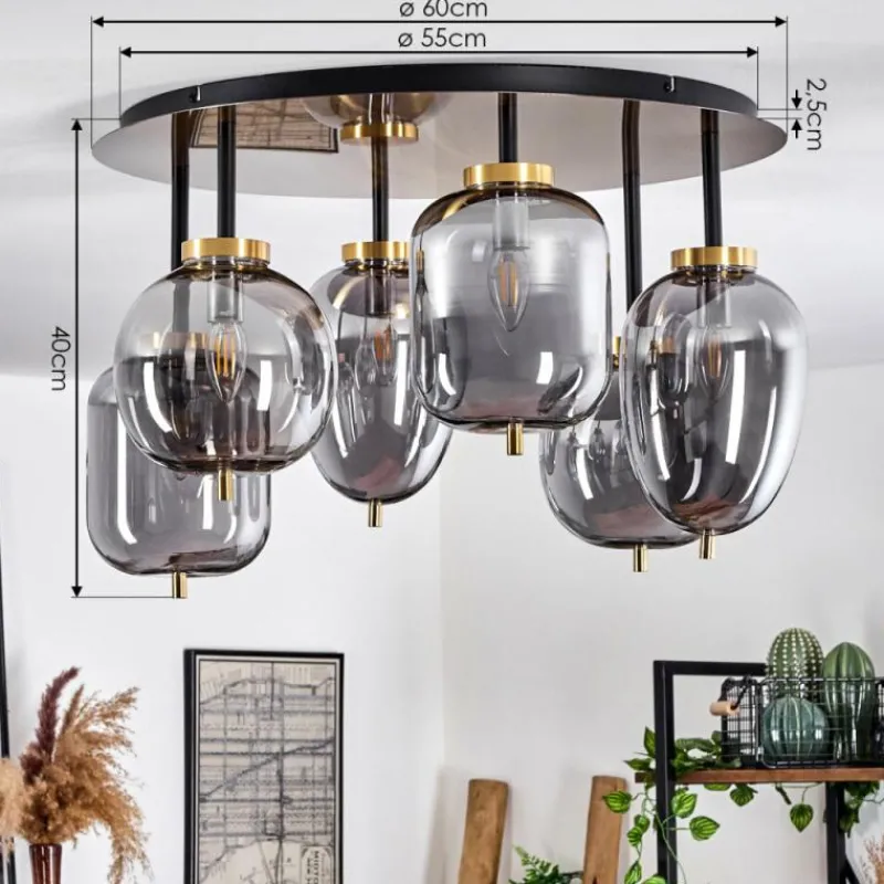 Suspension Verre Fumé-hofstein Plafonnier Verbania Laiton, 6 lumières