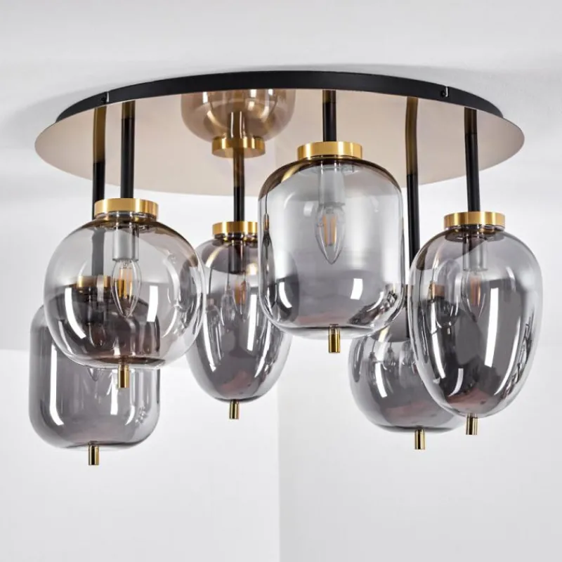 Suspension Verre Fumé-hofstein Plafonnier Verbania Laiton, 6 lumières