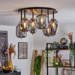 Suspension Verre Fumé-hofstein Plafonnier Verbania Laiton, 6 lumières