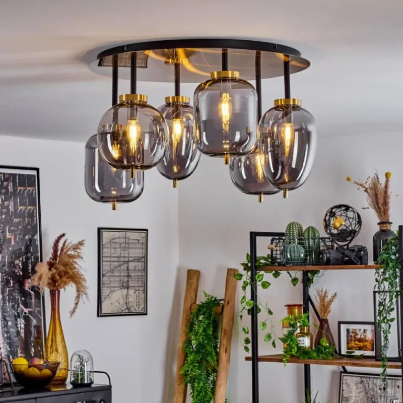 Suspension Verre Fumé-hofstein Plafonnier Verbania Laiton, 6 lumières