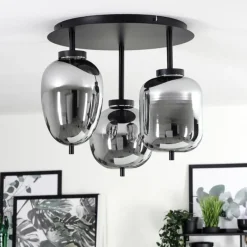 Suspension Verre Fumé-hofstein Plafonnier Verbania Noir, 3 lumières
