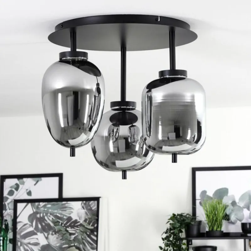 Suspension Verre Fumé-hofstein Plafonnier Verbania Noir, 3 lumières