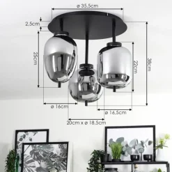 Suspension Verre Fumé-hofstein Plafonnier Verbania Noir, 3 lumières