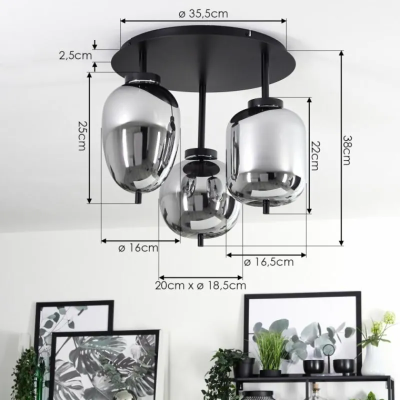 Suspension Verre Fumé-hofstein Plafonnier Verbania Noir, 3 lumières