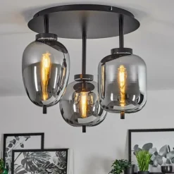 Suspension Verre Fumé-hofstein Plafonnier Verbania Noir, 3 lumières