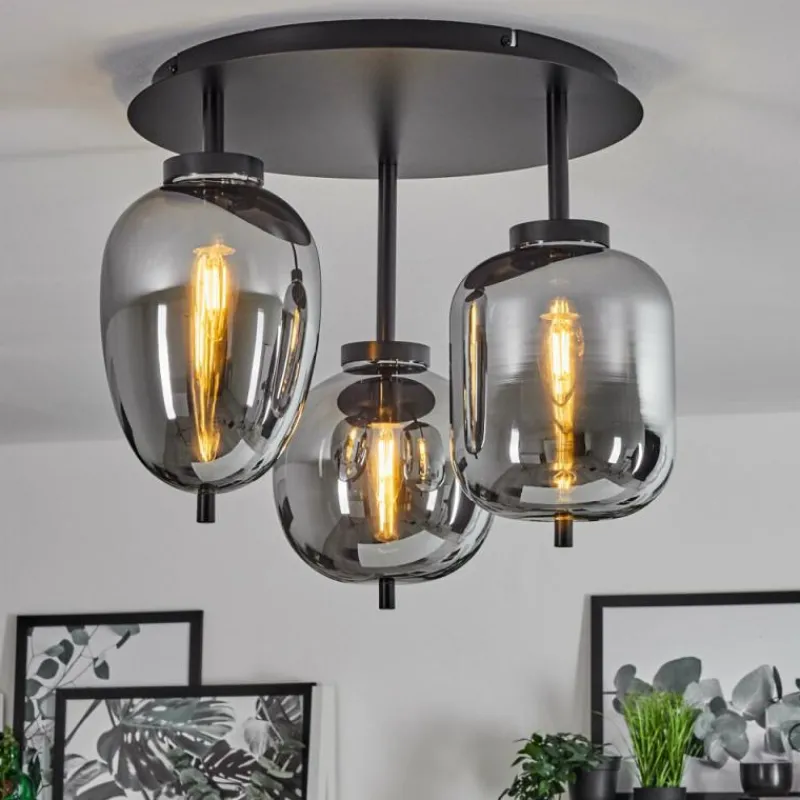 Suspension Verre Fumé-hofstein Plafonnier Verbania Noir, 3 lumières