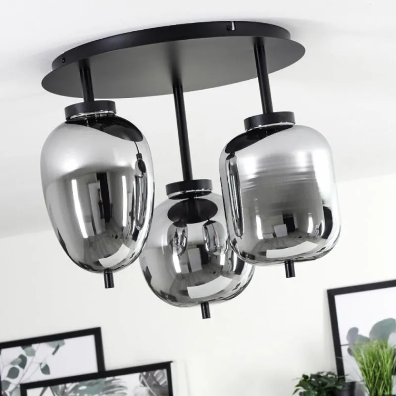 Suspension Verre Fumé-hofstein Plafonnier Verbania Noir, 3 lumières