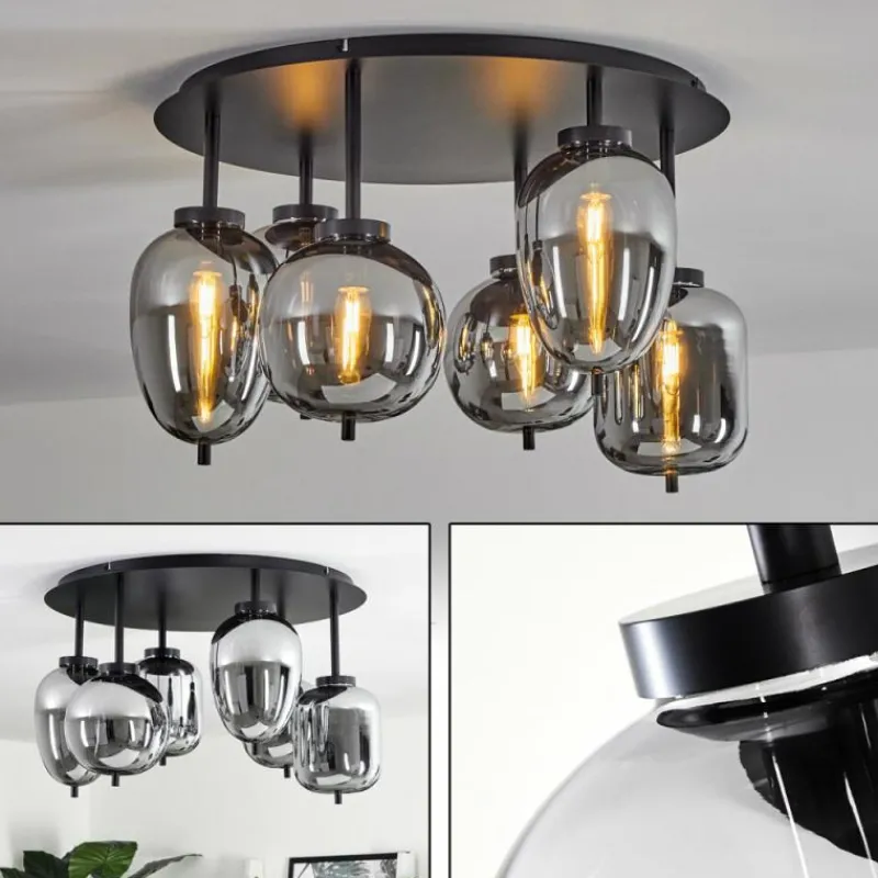 Suspension Verre Fumé-hofstein Plafonnier Verbania Noir, 6 lumières