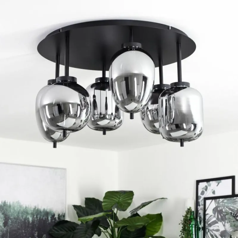 Suspension Verre Fumé-hofstein Plafonnier Verbania Noir, 6 lumières