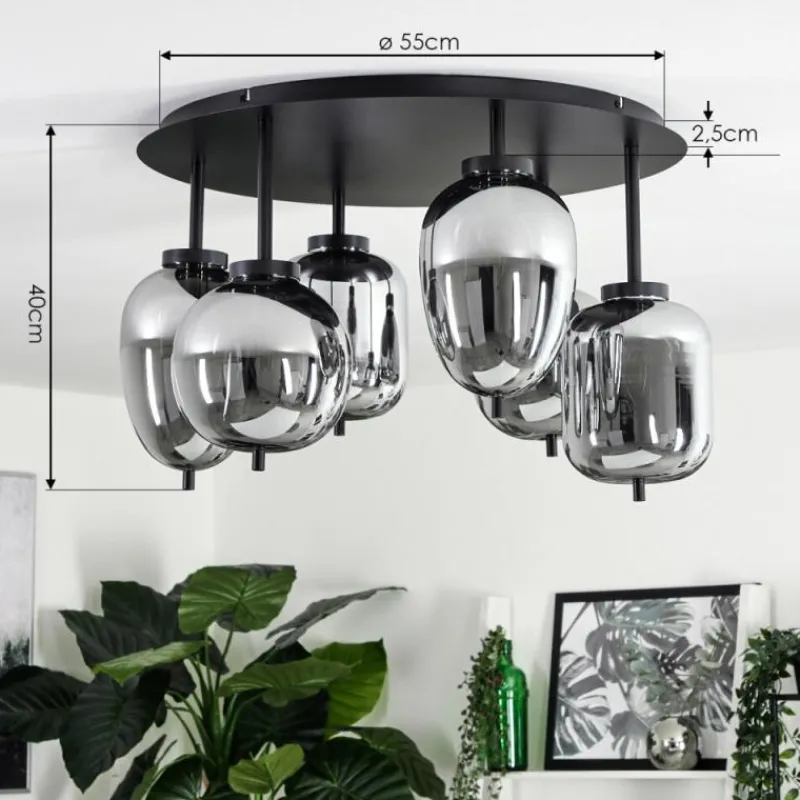 Suspension Verre Fumé-hofstein Plafonnier Verbania Noir, 6 lumières