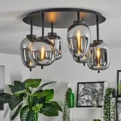 Suspension Verre Fumé-hofstein Plafonnier Verbania Noir, 6 lumières