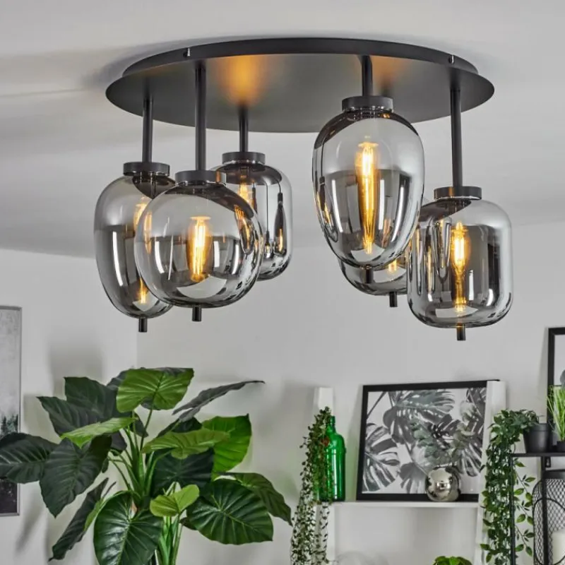 Suspension Verre Fumé-hofstein Plafonnier Verbania Noir, 6 lumières