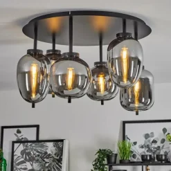 Suspension Verre Fumé-hofstein Plafonnier Verbania Noir, 6 lumières