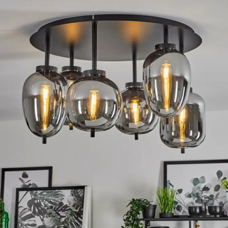 Suspension Verre Fumé-hofstein Plafonnier Verbania Noir, 6 lumières