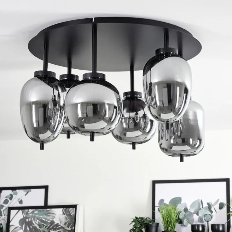 Suspension Verre Fumé-hofstein Plafonnier Verbania Noir, 6 lumières