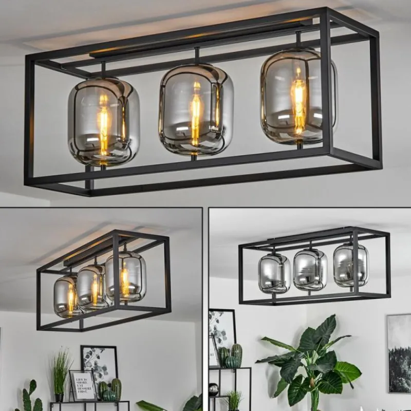 Suspension Verre Fumé-hofstein Plafonnier Verbania Noir, 3 lumières