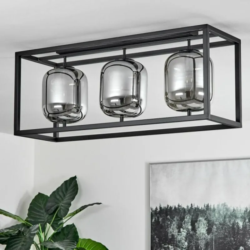 Suspension Verre Fumé-hofstein Plafonnier Verbania Noir, 3 lumières