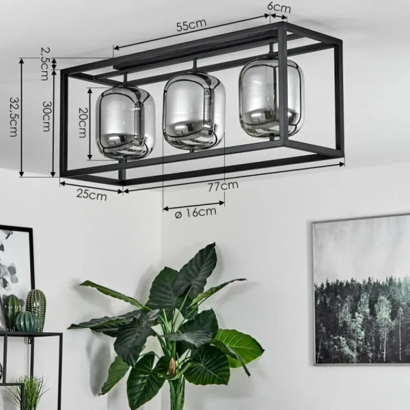 Suspension Verre Fumé-hofstein Plafonnier Verbania Noir, 3 lumières