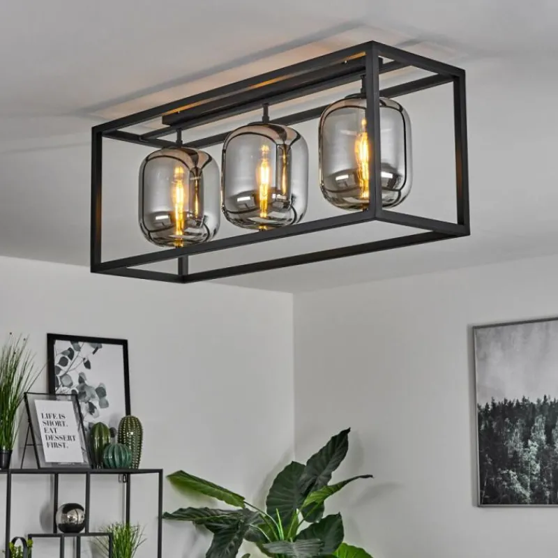 Suspension Verre Fumé-hofstein Plafonnier Verbania Noir, 3 lumières