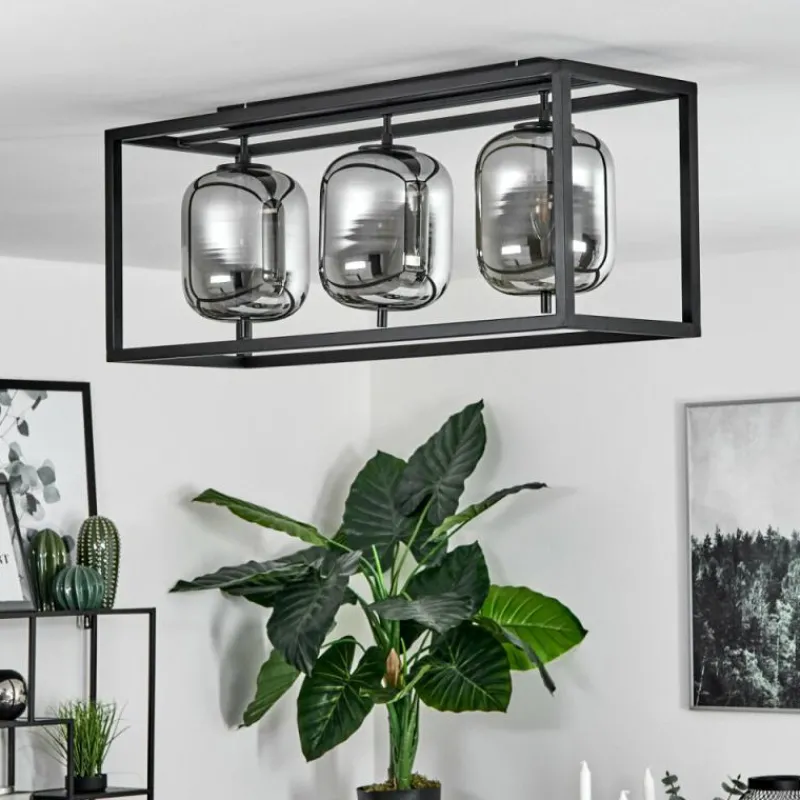 Suspension Verre Fumé-hofstein Plafonnier Verbania Noir, 3 lumières