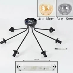 hofstein Plafonnier - Verre 10 cm, 12 cm, 15 cm Gastor Ambre, Fumé, 7 lumières