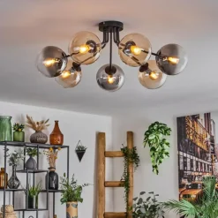 hofstein Plafonnier - Verre 10 cm, 12 cm, 15 cm Gastor Ambre, Fumé, 7 lumières