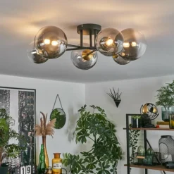 Lampes Dorées-hofstein Plafonnier - Verre 12 cm, 15 cm Chehalis Or, Noir, 6 lumières