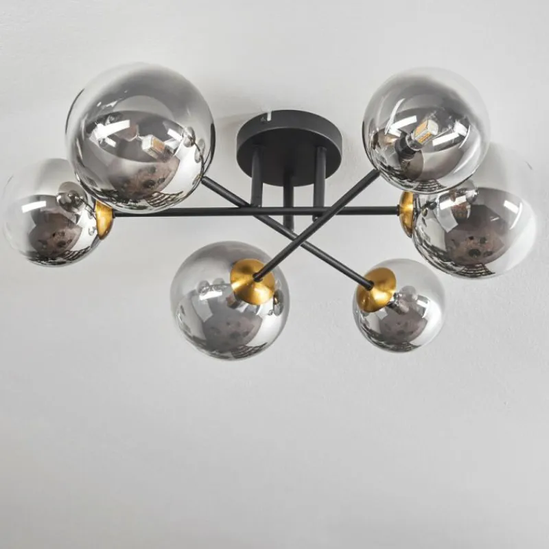 Lampes Dorées-hofstein Plafonnier - Verre 12 cm, 15 cm Chehalis Or, Noir, 6 lumières