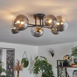 Lampes Dorées-hofstein Plafonnier - Verre 12 cm, 15 cm Chehalis Or, Noir, 6 lumières