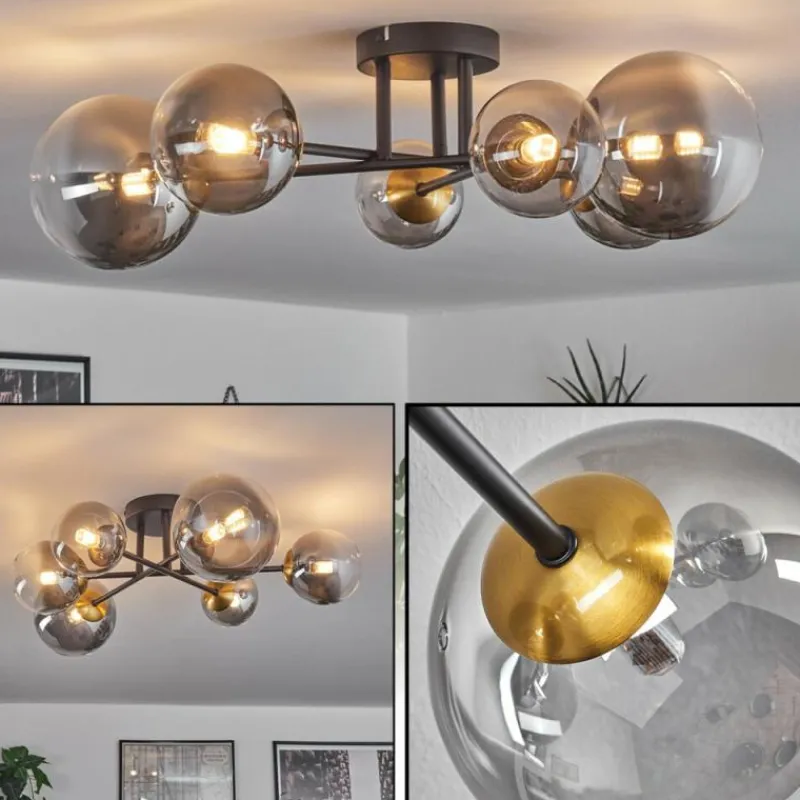 Lampes Dorées-hofstein Plafonnier - Verre 10 cm, 12 cm, 15 cm Chehalis Or, Noir, 6 lumières