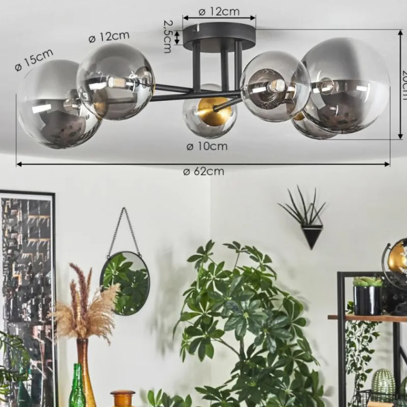 Lampes Dorées-hofstein Plafonnier - Verre 10 cm, 12 cm, 15 cm Chehalis Or, Noir, 6 lumières