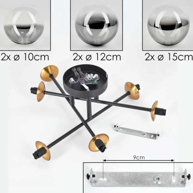 Lampes Dorées-hofstein Plafonnier - Verre 10 cm, 12 cm, 15 cm Chehalis Or, Noir, 6 lumières