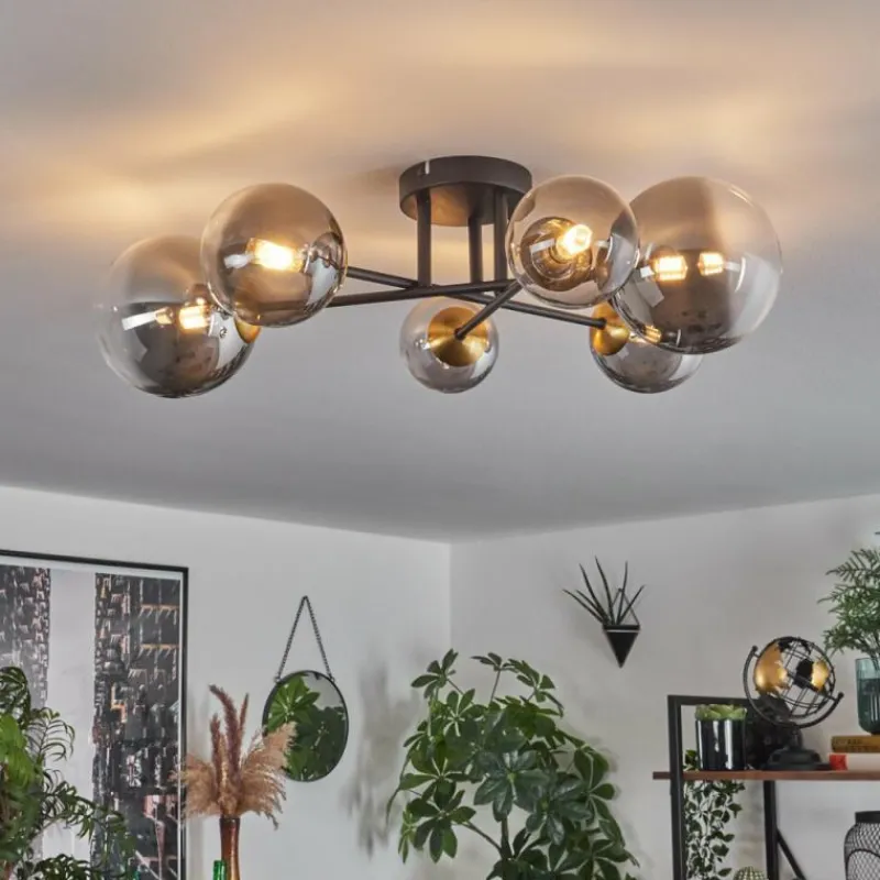 Lampes Dorées-hofstein Plafonnier - Verre 10 cm, 12 cm, 15 cm Chehalis Or, Noir, 6 lumières