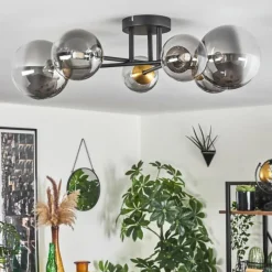 Lampes Dorées-hofstein Plafonnier - Verre 10 cm, 12 cm, 15 cm Chehalis Or, Noir, 6 lumières