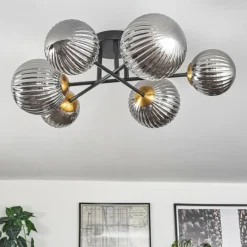 Lampes Dorées-hofstein Plafonnier - Verre 10 cm, 12 cm, 15 cm Chehalis Or, Noir, 6 lumières