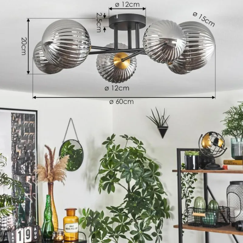 Lampes Dorées-hofstein Plafonnier - Verre 10 cm, 12 cm, 15 cm Chehalis Or, Noir, 6 lumières