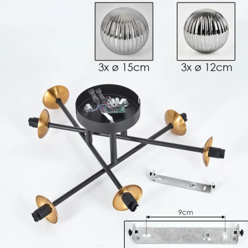 Lampes Dorées-hofstein Plafonnier - Verre 10 cm, 12 cm, 15 cm Chehalis Or, Noir, 6 lumières