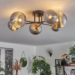 Lampes Dorées-hofstein Plafonnier - Verre 10 cm, 12 cm, 15 cm Chehalis Or, Noir, 6 lumières