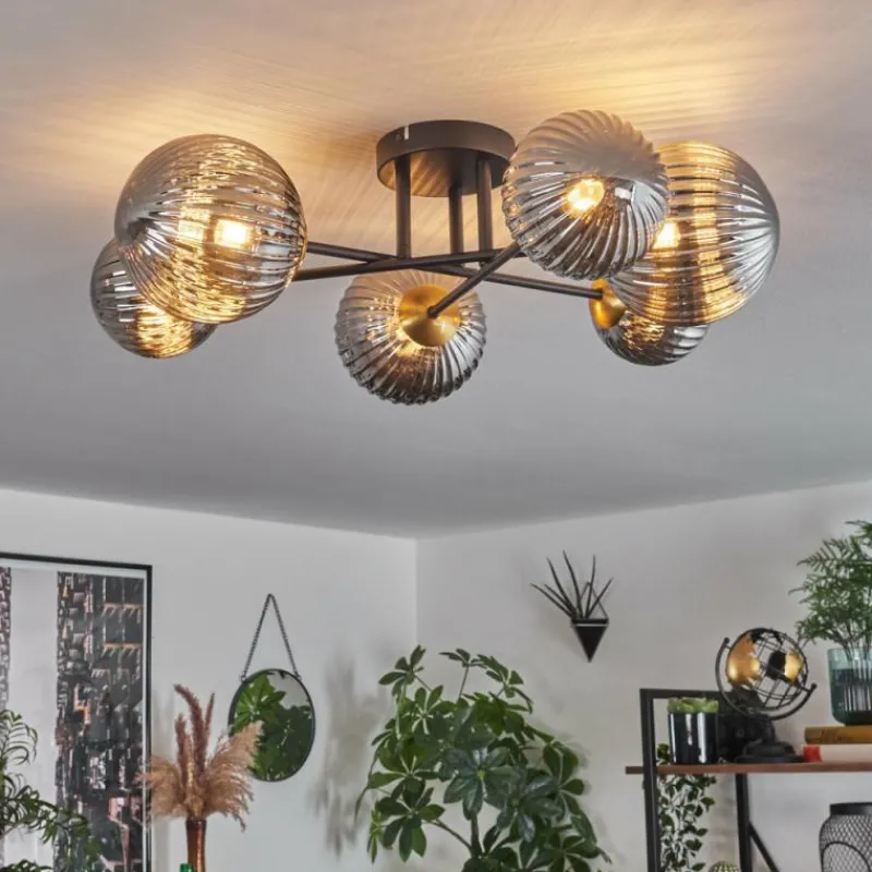 Lampes Dorées-hofstein Plafonnier - Verre 10 cm, 12 cm, 15 cm Chehalis Or, Noir, 6 lumières