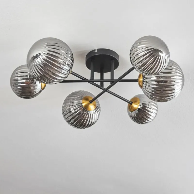 Lampes Dorées-hofstein Plafonnier - Verre 10 cm, 12 cm, 15 cm Chehalis Or, Noir, 6 lumières