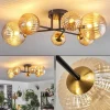 Lampes Dorées-hofstein Plafonnier - Verre 10 cm, 12 cm, 15 cm Chehalis Or, Noir, 6 lumières