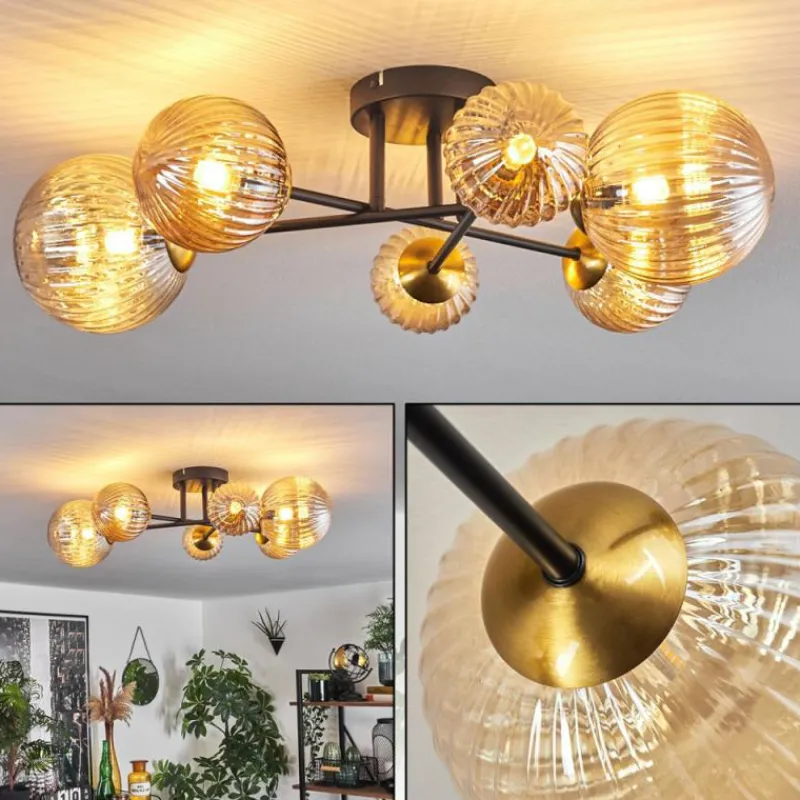 Lampes Dorées-hofstein Plafonnier - Verre 10 cm, 12 cm, 15 cm Chehalis Or, Noir, 6 lumières