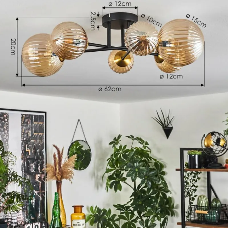 Lampes Dorées-hofstein Plafonnier - Verre 10 cm, 12 cm, 15 cm Chehalis Or, Noir, 6 lumières